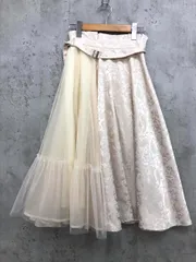 tocco closet トッコクローゼット ベルト付きチュール ジャガード フレア スカート sizeM/ベージュ ■◇ レディース