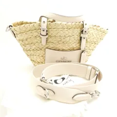 美品 COACH コーチ CJ519 カゴバッグ ホワイト ショルダーバッグ ロゴ レディース AD1541 