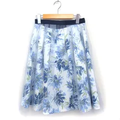 ジャスグリッティー JUSGLITTY チュール レイヤード タック フレアスカート 花柄 ひざ丈 2 ブルー 青 /FT11