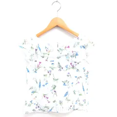 ウィルセレクション WILLSELECTION ブラウス カットソー 花柄 フリルカラー プルオーバー 半袖 M ホワイト グリーン 白 緑 /TT5