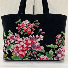 9588　FEILER　フェイラー　ハンドバッグ　トートバッグ　ゼラニウム　花柄　フラワー　レディース　ブラック　黒　大きめ　大容量　きれいめ　上品