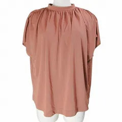 グリーンレーベルリラクシング ユナイテッドアローズ green label relaxing スムース スタンドネック ギャザー プルオーバー カットソー フレンチスリーブ 茶 ブラウン X