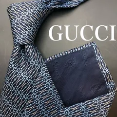 【美品】GUCCI ネクタイ 総柄 ブランドロゴ ブルー 青 ネイビー 紺