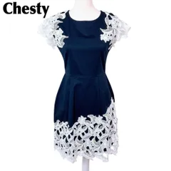 【美品】Chesty ノースリーブワンピース 光沢 0 フラワーレース　ネイビー