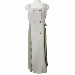 グローブ grove 美品 マシュマロタッチサイドプリ―ツワンピース 768-59027 ロング ジャンパースカート フェイクスエード M グレージュ X