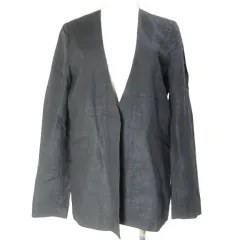 マカフィー MACPHEE トゥモローランド 美品 15SS ノーカラー ジャケット リネン 背抜き 製品洗い ボタンレス 38 M相当 黒 ブラック ベルト欠損 X