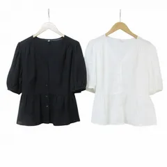 ユニクロ UNIQLO 23SS 2点セット レーヨンローンVネックブラウス 231-458621 まとめ 5分袖 色違い 無地 S ブラック オフホワイト X
