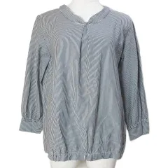 エニィスィス エニシス anySiS 美品 シルケットジャージーストライプ ブラウス カットソー ウォッシャブル 9分袖 Vネック 9 M相当 紺 白 X