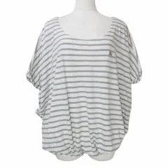 バーバリーブルーレーベル BURBERRY BLUE LABEL バルーンカットソー ドルマンスリーブ 半袖 ボーダー ラウンドネック ホース刺繡 38 M相当 ライトグレー ベージュ X