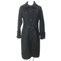 オゾック OZOC ロングニット カーディガン コーディガン 長袖 厚手 ウール混 ウエストリボン 38 M相当 黒 ブラック /X