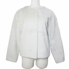 ユニクロ UNIQLO 美品 20AW スムースヤーンフリースノーカラージャケット S オフホワイト /X