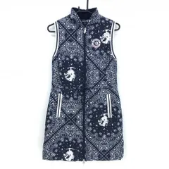 【超美品】キャロウェイ 中綿ノースリーブワンピース ネイビー×白 ペイズリー柄 ロゴワッペン レディース L ゴルフウェア Callaway