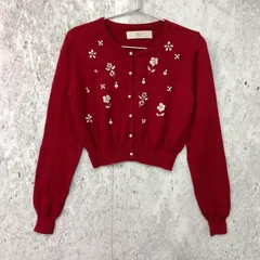 tocco closet トッコクローゼット ビジュー × パール ニット カーディガン レッド Mサイズ 〇◇のサムネイル