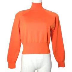 ザラ ZARA ニット プルオーバー 長袖 ハイネック ショート丈 ハイゲージ ラグランスリーブ S 165/84A オレンジ /X