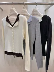 新作 ダブルカラー カーディガン ニットカーディガン レイヤード バイカラー