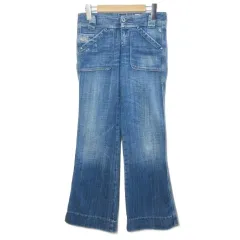 ディーゼル DIESEL WIGGY デニム パンツ ジーンズ バギー ダメージ加工 ローライズ リネン混 ロゴ 小さいサイズ W24 L30 XS相当 青 ブルー /X