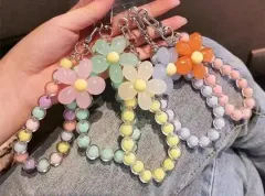 パステル 花 ビーズ 携帯 キーホルダー