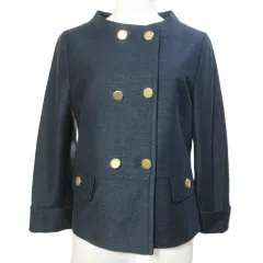 グリーンレーベルリラクシング ユナイテッドアローズ green label relaxing ノーカラージャケット ダブル リネン混 9分袖 総裏地 38 M相当 紺 ネイビー /X