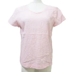 アニエスベー agnes b. 美品 2017 シャツ プルオーバー 半袖 ギンガムチェック Vネック リップル生地 36 S相当 ピンク系 X