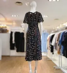 バックリボン プリーツ ロング丈ワンピース