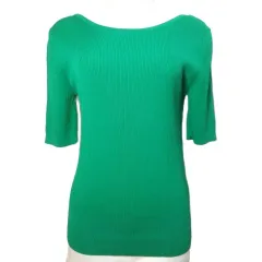 プラステ PLST 美品 UVビスコースブレンド2WAYリブセーター 5分袖 12-2201031 ニット プルオーバー ボートネック Vネック レーヨン M 緑 グリーン /X