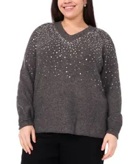 ヴィンスカムート レディース アウター ニット・セーター Vネック プラスサイズ セーター スパンコール Vince Camuto Plus Size Sequin VNeck Raglan Sweater Medium Gray グレー