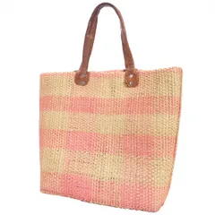 ツモリチサトTSUMORI CHISATO チェックストロートートバッグ ピンク茶ベージュ ピンクベージュ