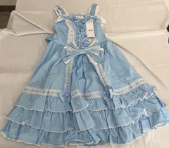 ジャンパースカート ロリータファッション ワンピース 甘ロリ ゴスロリ レースアップ 編み上げ ゴシック リボン フリル 水色 ブルー L348
