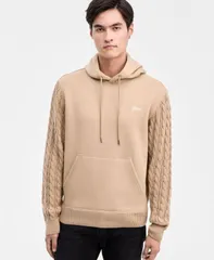 ゲス メンズ アウター パーカー・スウェット ニット パーカー GUESS Mens CableKnit Sleeve Hoodie DESERT MUD