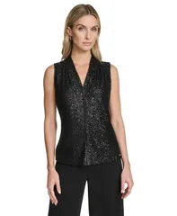 カルバンクライン レディース トップス シャツ Vネック スパンコール ブラウス Calvin Klein Womens Sequin Detail VNeck Blouse Black ブラック