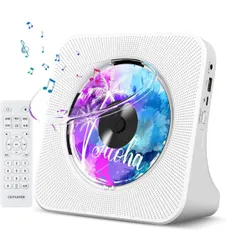 Fohil CDプレーヤー 卓上置き式 ラジカセ 多機能 防塵透明カバー付き Bluetooth/CD/FM/USB/AUXなどに対応 ラジオ LEDディスプレイ リモコン付き 音楽再生/語学学習/胎児教育 PSE認証済み 日本語説明書 ホワイト