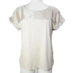 インディヴィ INDIVI 小さいサイズ カットソー シャツ プルオーバー 切替 ボーダー フレンチスリーブ 05 XS相当 ベージュ X