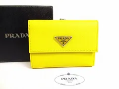プラダ PRADA サフィアーノ トライアングル レザー シルバー金具 がま口 3つ折り 財布 コンパクト財布 メンズ レディース 【希少】 【未使用保管品】