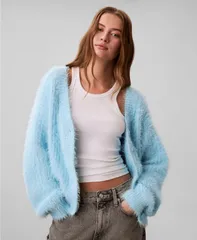 カルバンクライン レディース アウター ニット・セーター カーディガン クロップド 長袖 Calvin Klein Jeans Womens Cropped Relaxed LongSleeve Cardigan Blue Freeze ブルー