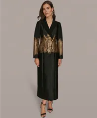 ダナ キャラン ニューヨーク レディース トップス ワンピース コート Donna Karan New York Womens Long Sleeve Jacquard Coat Dress BlackGold ブラック