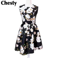 【美品】 Chesty ノースリーブワンピースドレス フレア 1 花柄　ブラック