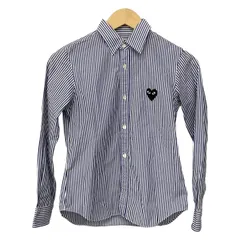 PLAY COMMEdesGARCONS(プレイコムデギャルソン) 長袖シャツブラウス サイズS レディース - ネイビー×白 ストライプ