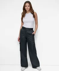ダナキャランニューヨーク レディース ボトムス カジュアルパンツ ワイドレッグ カーゴパンツ ハイウエスト パンツ DKNY Jeans Womens High Waist Wide Leg Cargo Pants Black ブラック