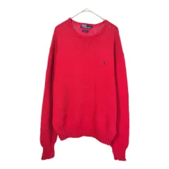 90年代 Polo by Ralph Lauren ポロ ラルフローレン コットンニットセーター レッド(メンズ L)中古 古着 X3145