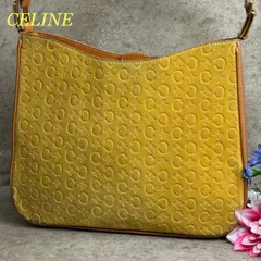 ✨良品✨ CELINE セリーヌ ワンショルダーバッグ トートバッグ 総柄 Cマカダム柄 ロゴ型押し ゴールド金具 肩掛け ヌメ革 スエードレザー レディース イエロー 黄色