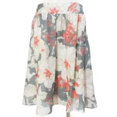 ローラアシュレイ LAURA ASHLEY スカート ひざ丈 ギャザーフレア 花柄 11 L相当 ベージュ系 X
