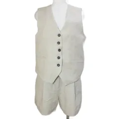 ザラ ZARA 美品 ベスト ショートパンツ セットアップ リネンレーヨン S 165/66A ライトベージュ /X