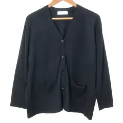 アリスバーリー Aylesbury 大きいサイズ ニットカーディガン リボンポケット 8分袖 Vネック レーヨン EL ダークネイビー /X