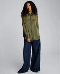 ケネスコール レディース トップス シャツ Kenneth Cole Womens ButtonFront Collar Neck Shirt Olive Green グリーン