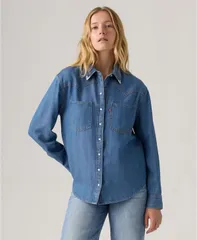 リーバイス レディース トップス シャツ Levis Premium Womens Teodora Western Long Sleeve Shirt Blue ブルー