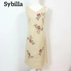 【美品】Sybilla 花柄刺繍 ノースリーブワンピース　M ベージュ