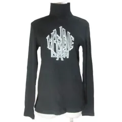 マーレンダム MARLENEDAM 美品 フロッキーリブカットソー 長袖 ハイネック プルオーバー 42 L相当 ブラック ホワイト /X