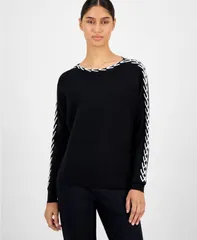 ティー・タハリ レディース アウター ニット・セーター リブ セーター T Tahari Womens Ribbed DolmanSleeve Sweater Blackwhite ホワイト