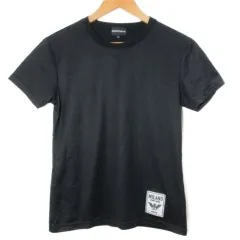 エンポリオアルマーニ EMPORIO ARMANI Tシャツ カットソー 日本製 総柄 ワッペン クルーネック M 黒 ブラック /X