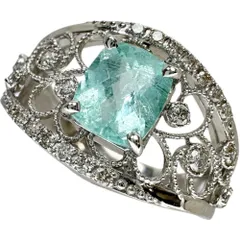 11号 パライバトルマリン 0.92ct ダイヤモンド 計0.24ct リング・指輪 Pt950プラチナ 6.0g レディース 【中古】【真子質店】【NN】